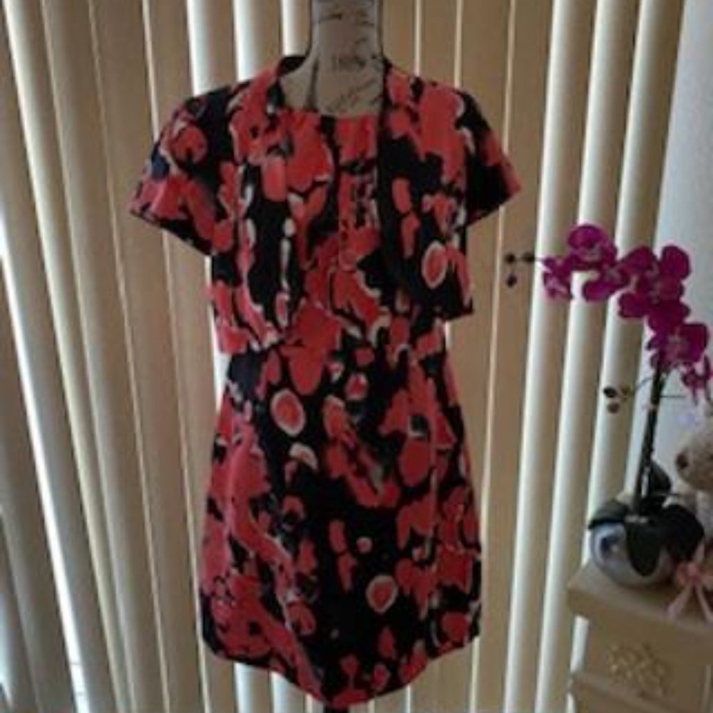 Nippon Boutique Black Multi-Color Floral Design Dress & Jacket Size 12